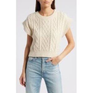 Cleobella Revolve Gigi‎ Short Sleeve Cream Organic Cotton Sweater Vest Sz Small